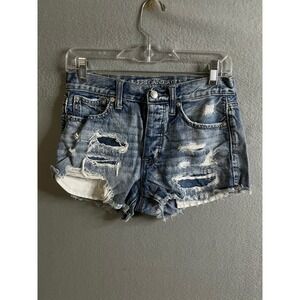 American Eagle Women's Junior Denim‎ Shorts 2 Distressed Ripped Frayed Hem